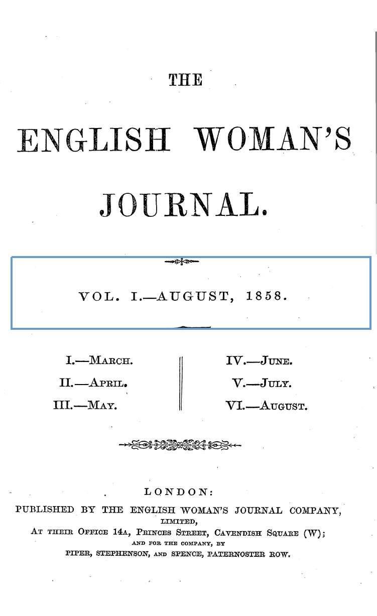 The title page of the English Woman's Journal