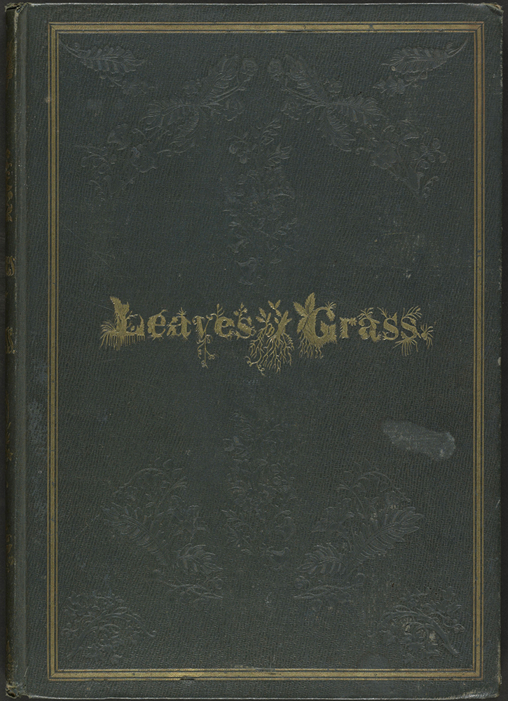 The cover of an original priting of Walt Whitman's 'Leaves of Grass'